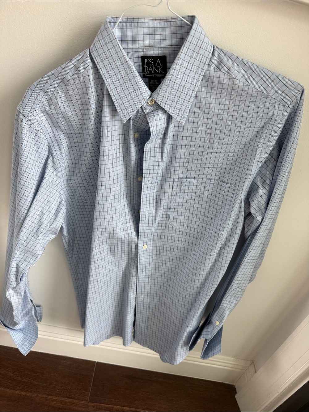 Jos. A. Bank Light Blue Windowpane Dress Shirt with Navy Grid